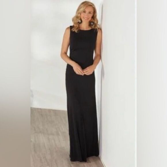 Soft Surroundings Here To Infinity Maxi Dress Sleeveless Black Side Ruching L - Picture 1 of 11